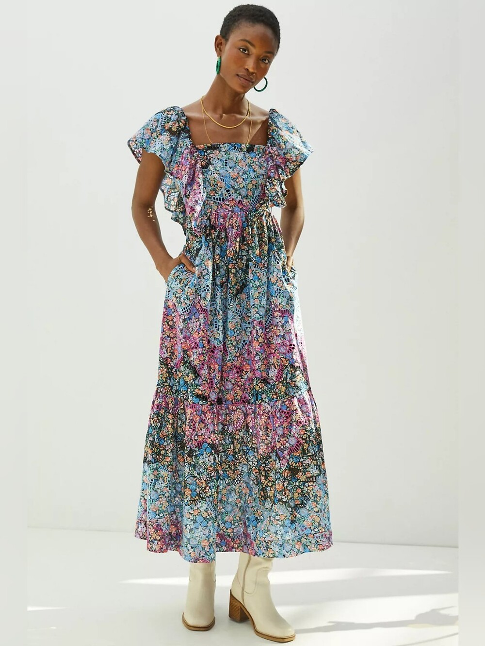 Anthropology Clementina Eyelet Boho Maxi Dress. Size XL.